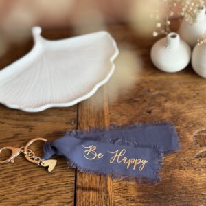 Porte-clés ruban Be Happy bleu