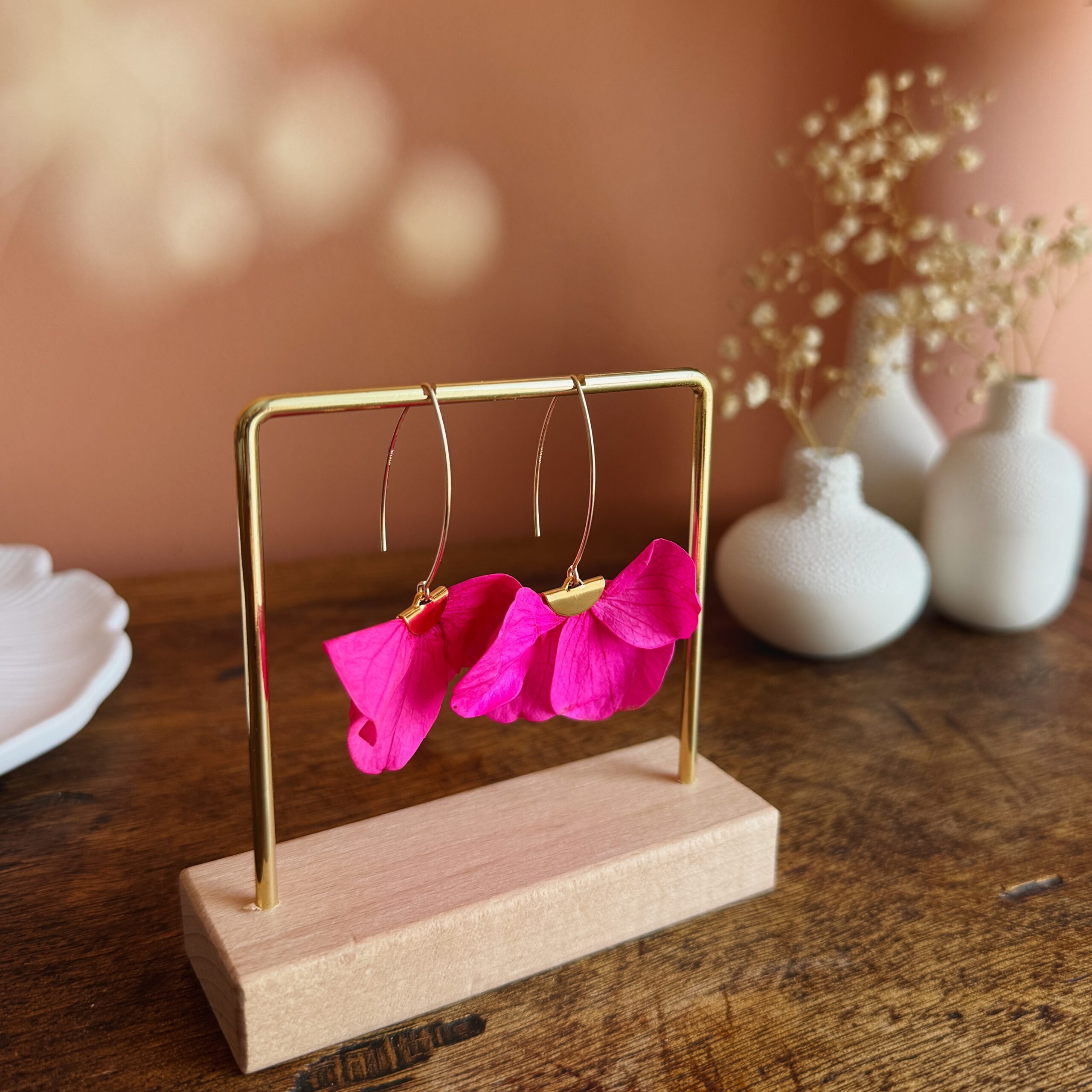 Boucles d’oreilles Eventail fuschia